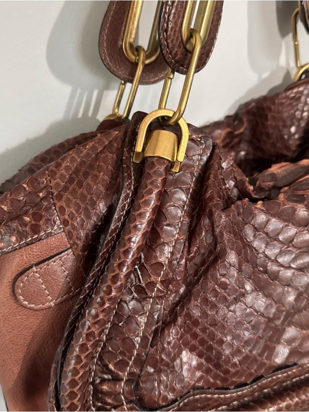 Chloe Brown Python-Textured Hobo with Gold Hardware - Picture 7 of 15